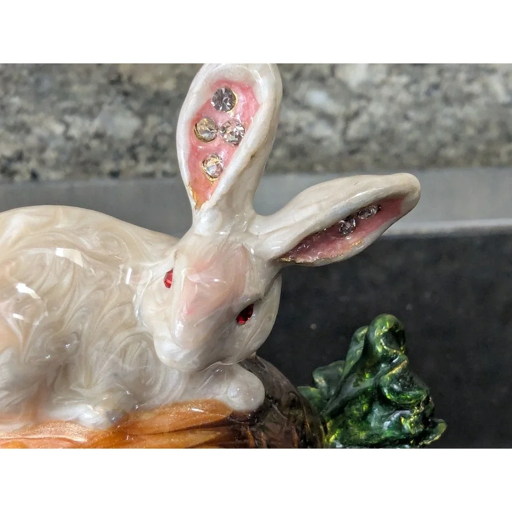 Rabbit with Carrot Trinket Box Enamel Crystal Embellished 2
